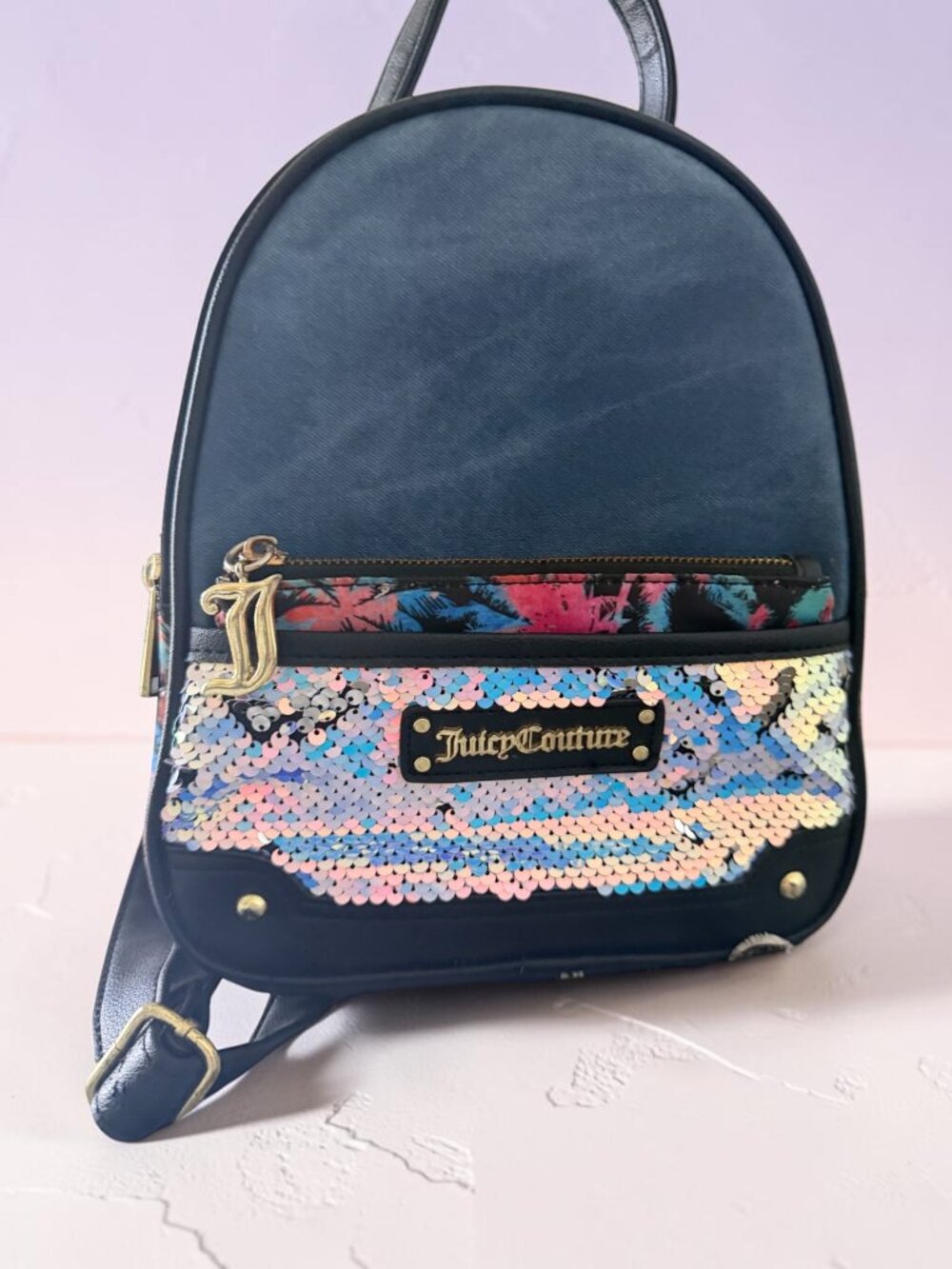 Y2K Juicy Couture Sequin Mini Backpack & Matching Wristlet Set